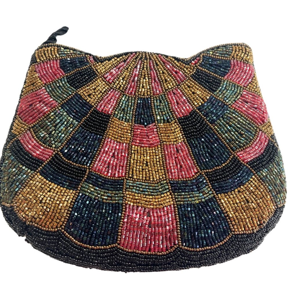 Vintage Studio 18 for La Regale Black Satin Clutch Handbag Beaded Gold Black